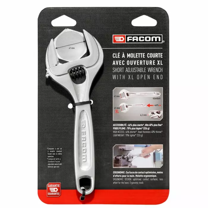 Facom Adjustable Spanner, 200 mm Overall, 40mm Jaw Capacity, Metal Handle, 113AS.8CPB