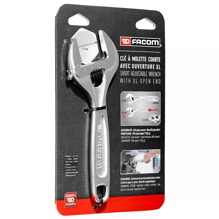 Facom Adjustable Spanner, 200 mm Overall, 40mm Jaw Capacity, Metal Handle, 113AS.8CPB