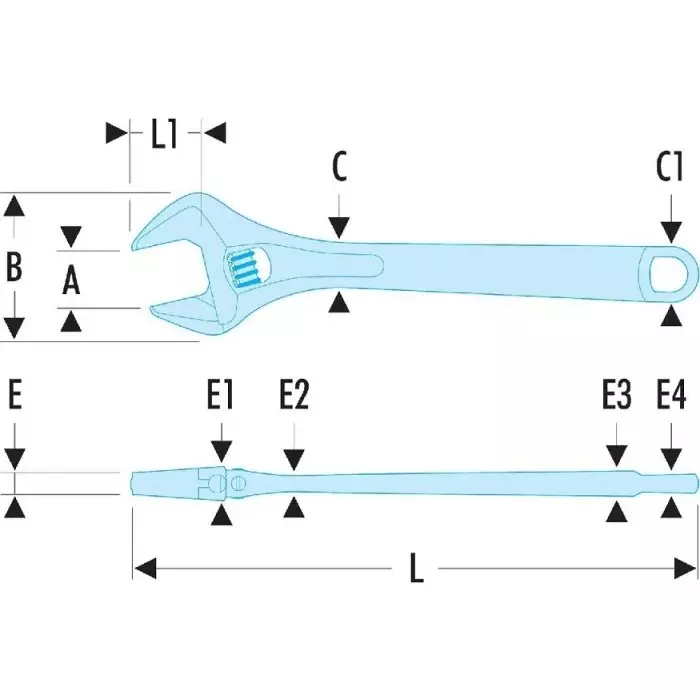 Facom Adjustable Spanner, 206 mm Overall, 27mm Jaw Capacity, Metal Handle, 113A.8T
