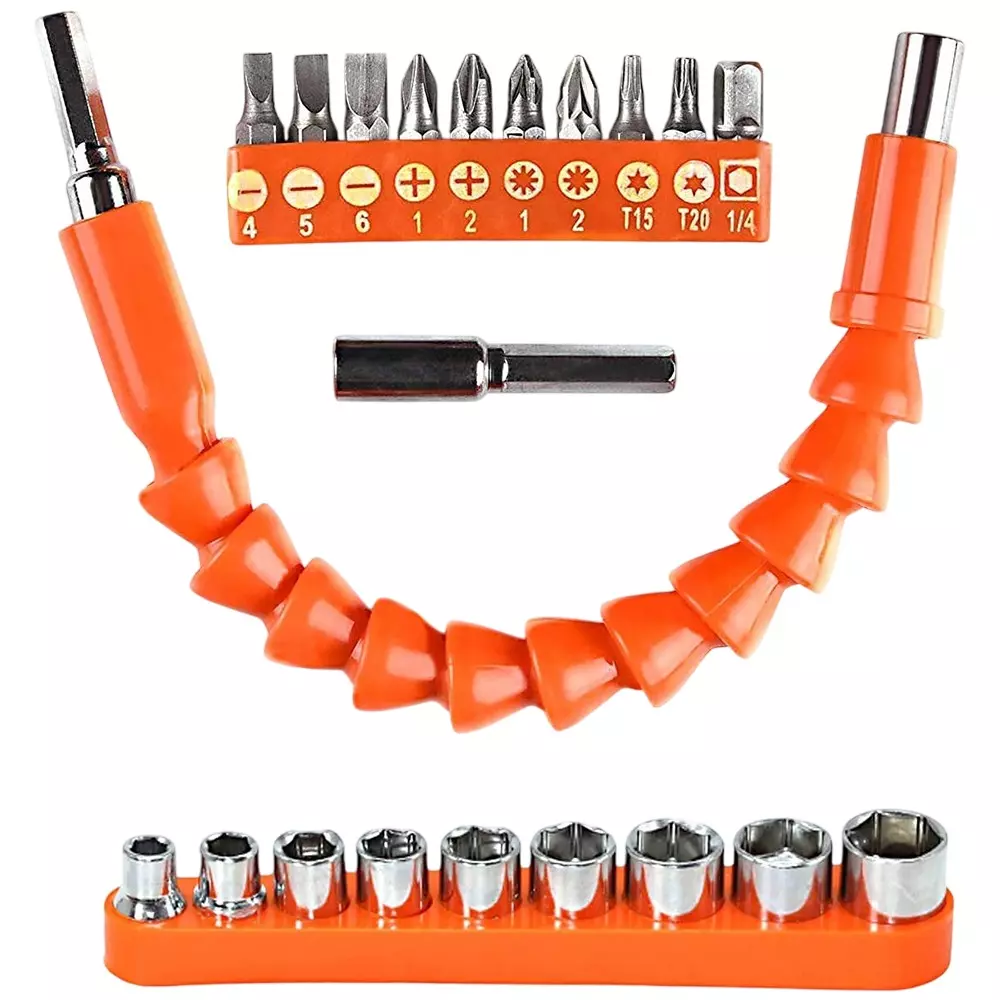 H9 Flexible Shaft Drill Bit Extension Kit 6.35 mm (1/4 inch) Hex Head Carbon Steel and PVC (Pack of 21)