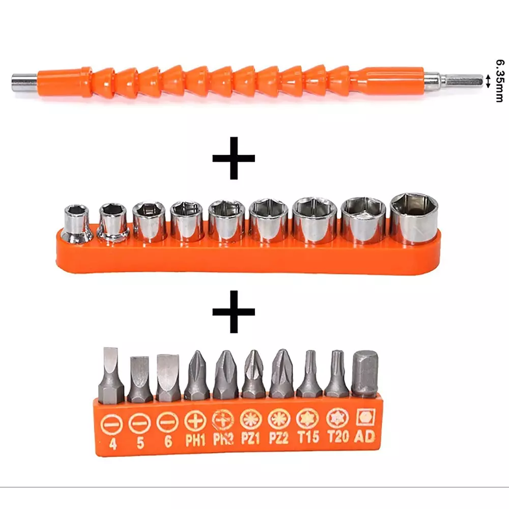 H9 Flexible Shaft Drill Bit Extension Kit 6.35 mm (1/4 inch) Hex Head Carbon Steel and PVC (Pack of 21)