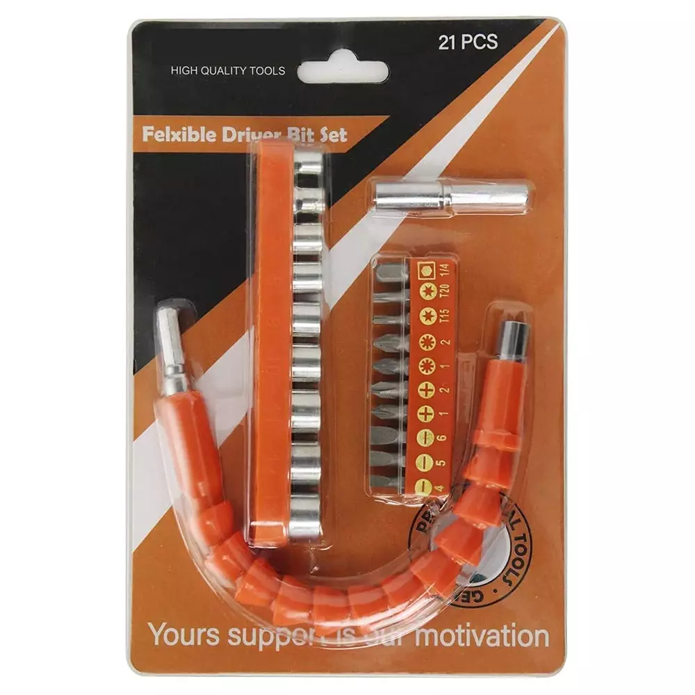 H9 Flexible Shaft Drill Bit Extension Kit 6.35 mm (1/4 inch) Hex Head Carbon Steel and PVC (Pack of 21)