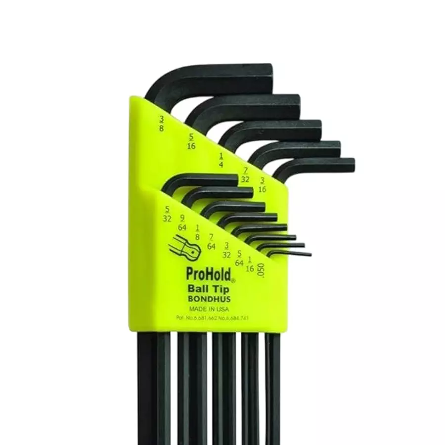 Bondhus ProGuard ProHold Tip Ball End L-Wrenches Protanium High Torque Steel 0.050 to 3/8 inch Size, 74937 (Set of 13)
