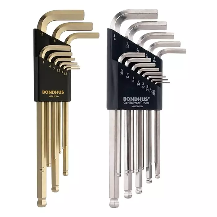 Bondhus BriteGuard & GoldGuard Ball End L-Wrenches Set 0.050-3/8 inch & 1.5-10 mm Protanium Steel, 20399 (Set of 22)