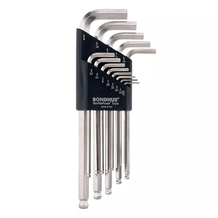 Bondhus BriteGuard & GoldGuard Ball End L-Wrenches Set 0.050-3/8 inch & 1.5-10 mm Protanium Steel, 20399 (Set of 22)