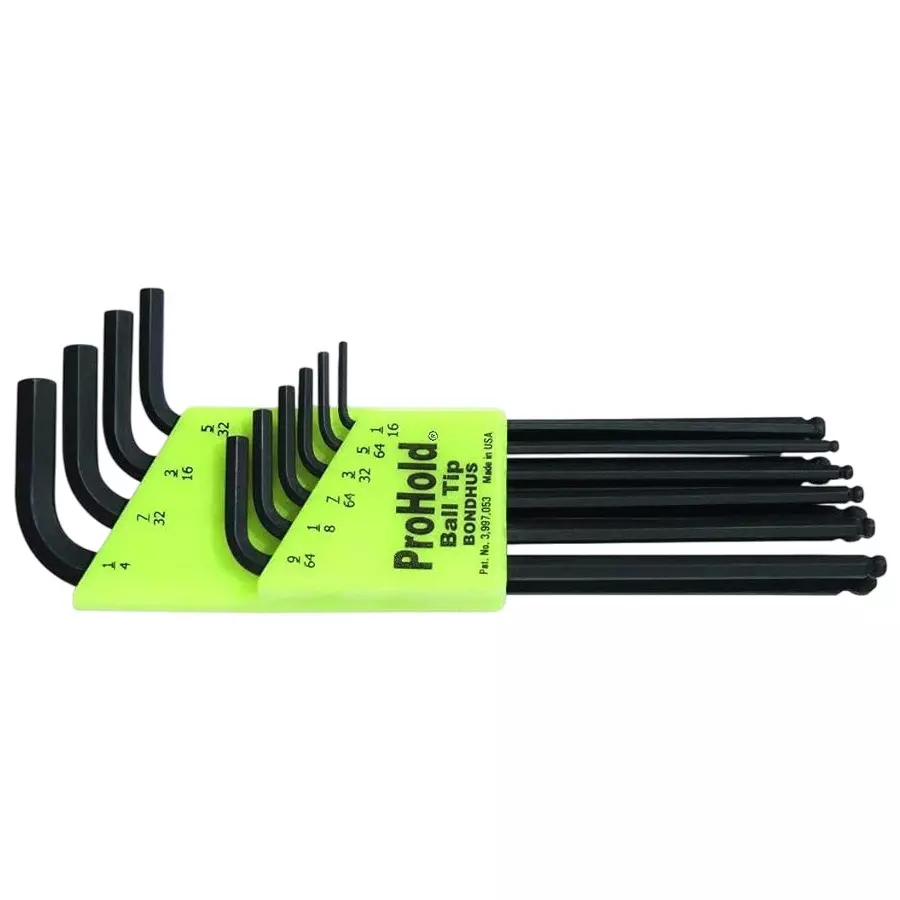 Bondhus ProGuard ProHold Tip Ball End L-Wrenches Protanium High Torque Steel 1/16 to 1/4 inch Size, 74938 (Set of 10)