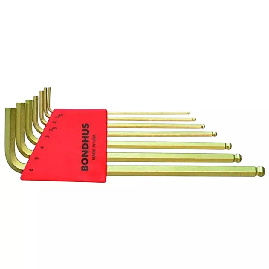 Bondhus GoldGuard Ball End L-Wrenches Protanium High Torque Steel 1.5 to 6 mm Size, 38092 (Set of 7)
