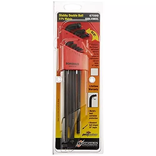 Bondhus ProGuard Stubby Double Ball End L-Wrenches Extra Long Protanium Steel 1.5 to 10 mm Size, 67099 (Set of 9)