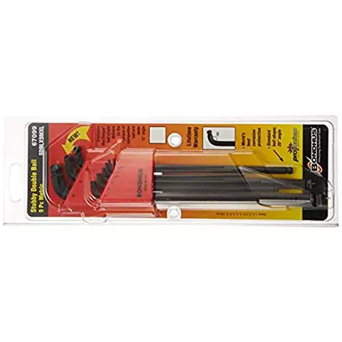 Bondhus ProGuard Stubby Double Ball End L-Wrenches Extra Long Protanium Steel 1.5 to 10 mm Size, 67099 (Set of 9)