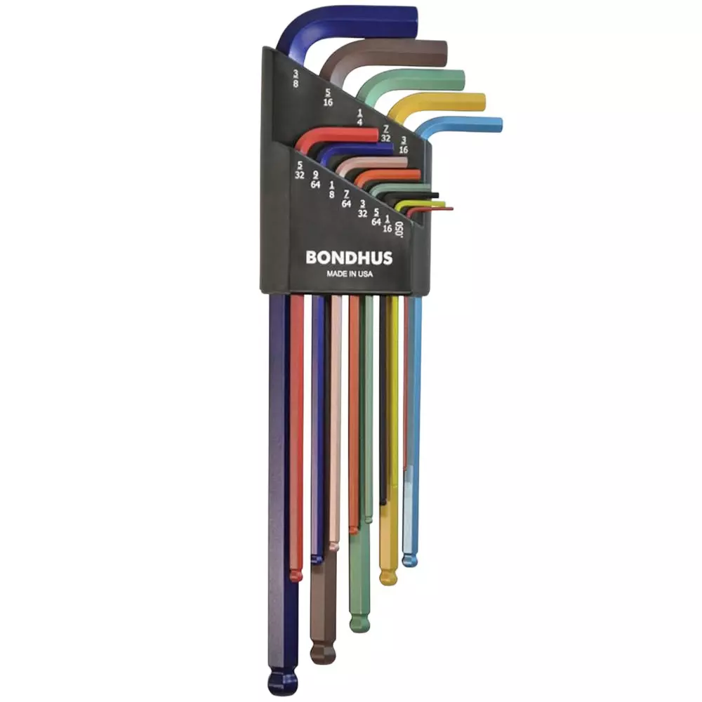 Bondhus ColorGuard Ball End L-Wrenches Set 0.050-3/8 inch & 1.5-10 mm Protanium Steel, 69600 (Set of 22)