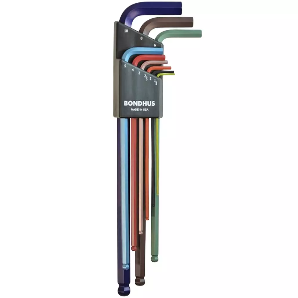 Bondhus ColorGuard Ball End L-Wrenches Set 0.050-3/8 inch & 1.5-10 mm Protanium Steel, 69600 (Set of 22)