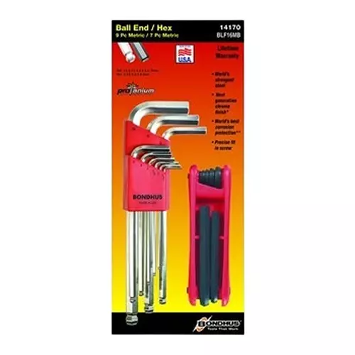 Bondhus BriteGuard Ball End L-Wrenches & Hex End Fold Up Set 1.5-10 mm & 2-8 mm Protanium Steel, 14170 (Set of 16)