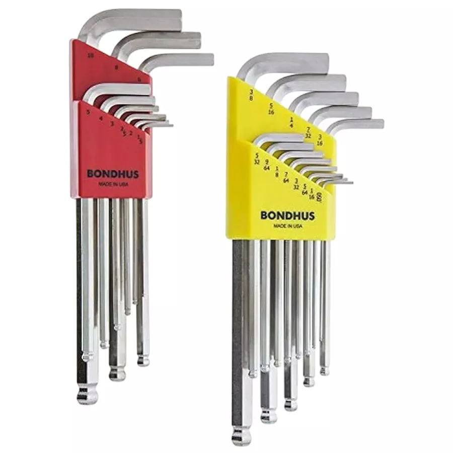 Bondhus BriteGuard Ball End L-Wrenches Set 0.050-3/8 inch & 1.5-10 mm Protanium Steel, 26999 (Set of 22)