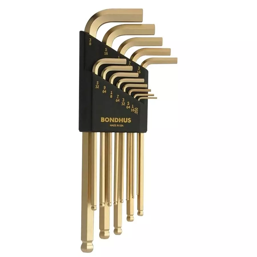Bondhus GoldGuard Ball End L-Wrenches Set 0.050-3/8 inch & 1.5-10 mm Protanium Steel, 20899 (Set of 22)