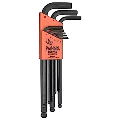 Bondhus ProGuard ProHold Tip Ball End L-Wrenches Protanium High Torque Steel 1.5 to 10 mm Size, 74999 (Set of 9)