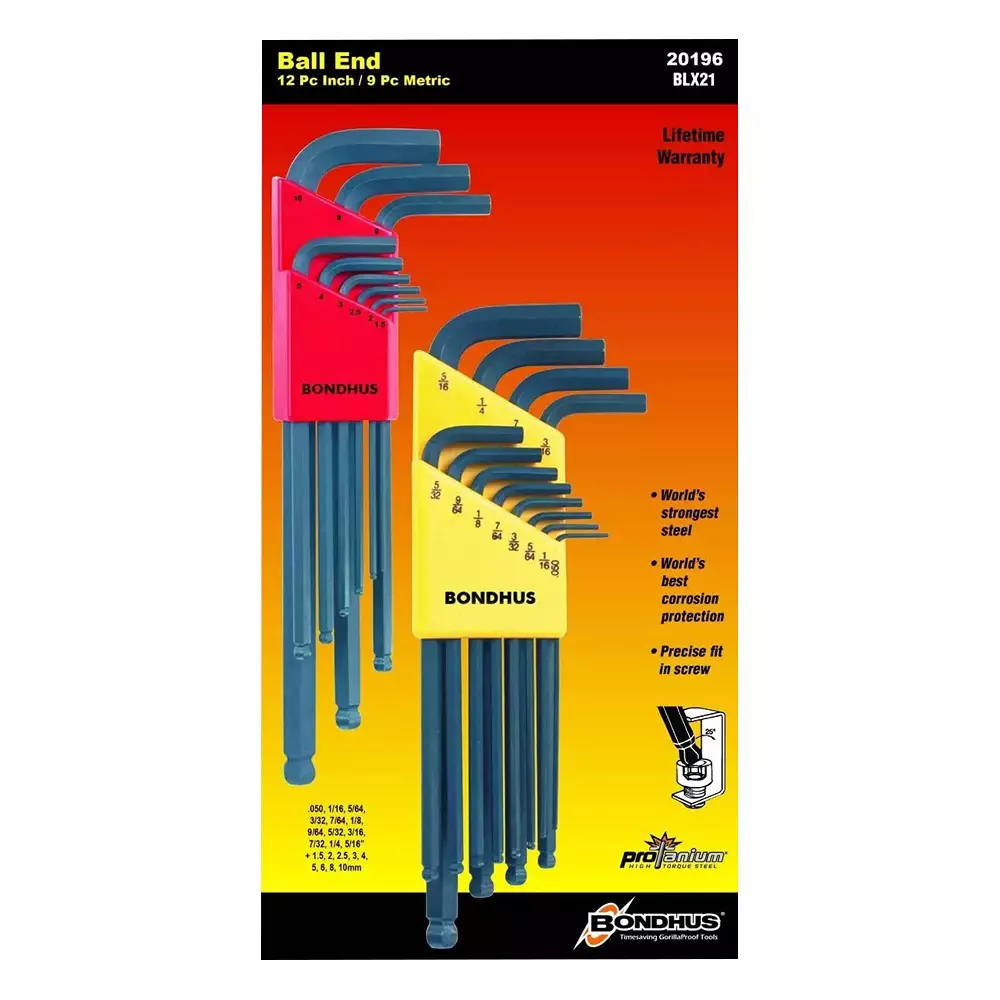 Bondhus ProGuard Ball End L-Wrench Set (21 Pcs), 20196