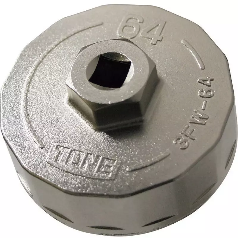 TONE Oil Filter Wrench 9.5 mm Drive 14 Square 64 mm Hex Size, 3FW-64
