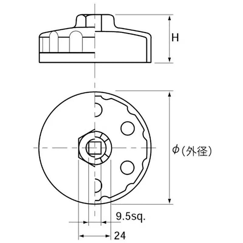 Ktc Cup Type Oil Filter Wrench B76 mm 12-Concave 9.5 mm Sq. Drive, AVSA-B76
