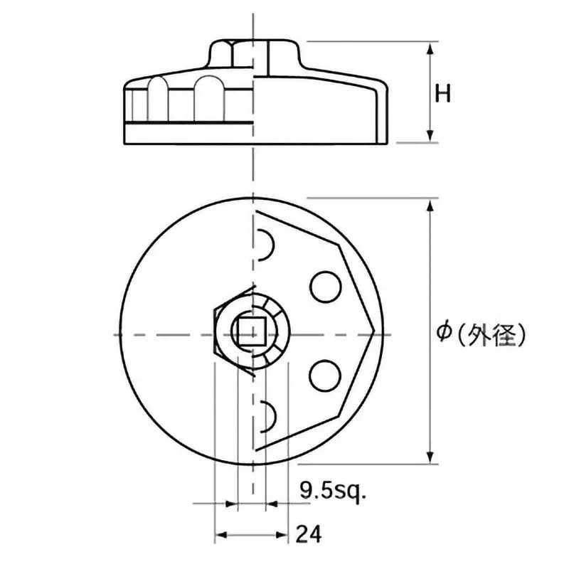 Ktc Cup Type Oil Filter Wrench C76 mm Octagon 9.5 mm Sq. Drive, AVSA-C76