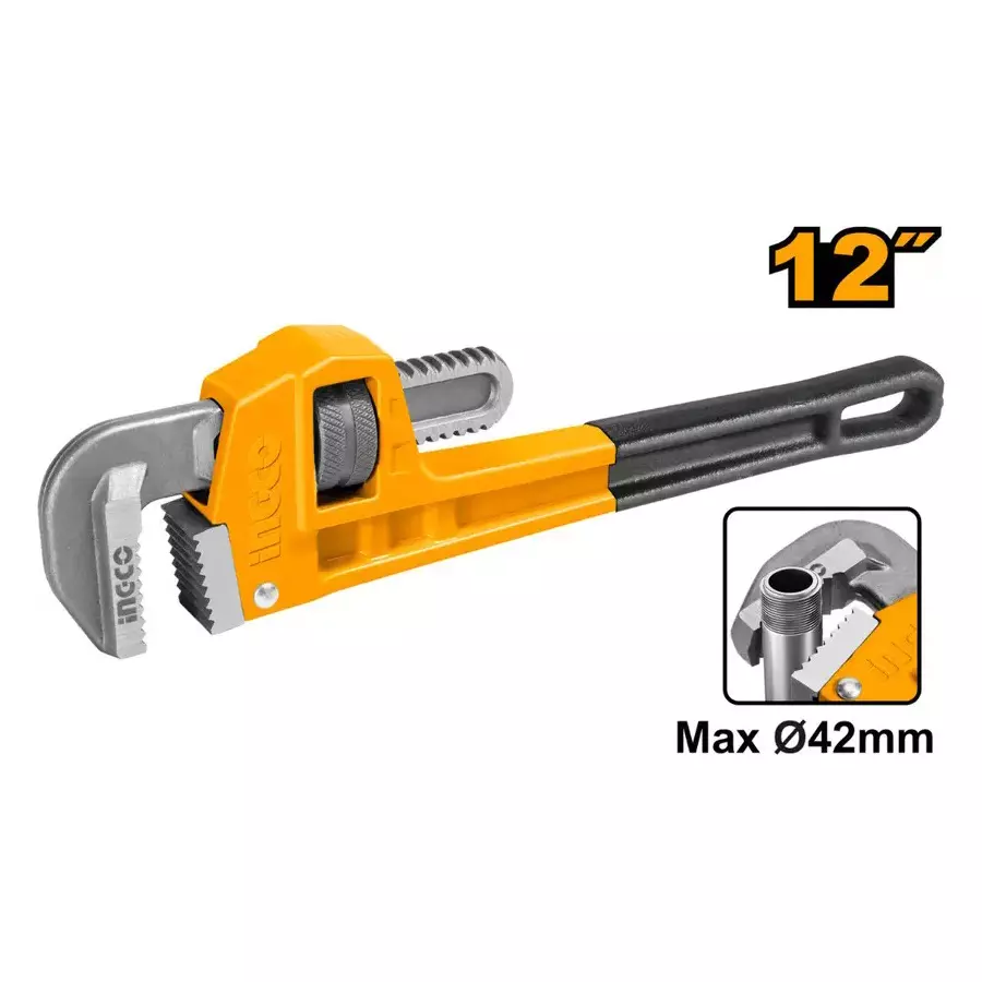 Ingco Pipe Wrench Drop-Forged with High Quality Carbon Steel 300 mm (12 inch), HPW18122