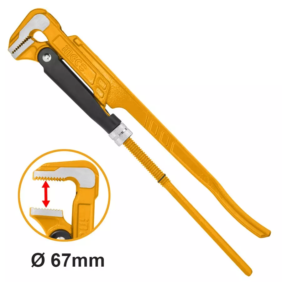 Ingco Swedish Pipe Wrench 90° Heavy Duty Construction and 67 mm Jaw Opening, HPW04021