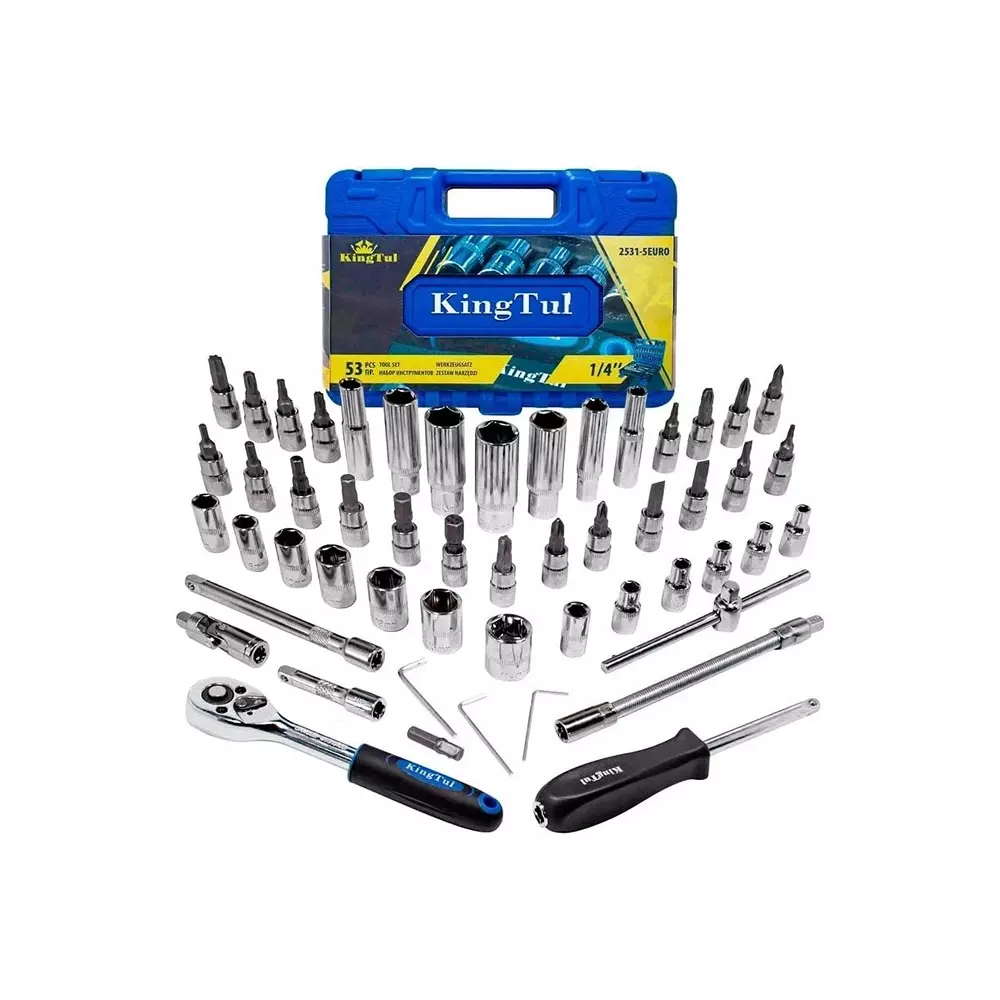KingTul 53 Pcs Socket Kit Manual Black & Silver Chrome Molybdenum Steel Chrome Finish for DIY, Home Repairs & Basic Maintenance