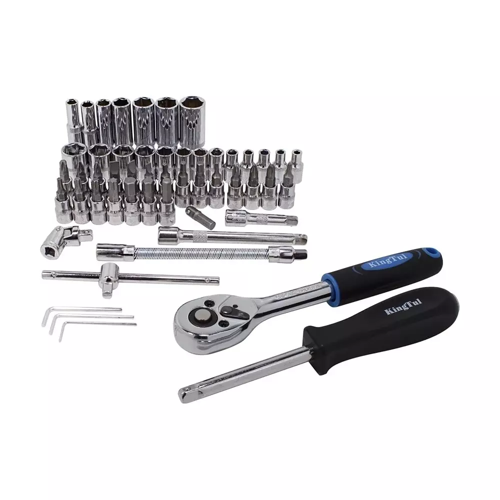 KingTul 53 Pcs Socket Kit Manual Black & Silver Chrome Molybdenum Steel Chrome Finish for DIY, Home Repairs & Basic Maintenance