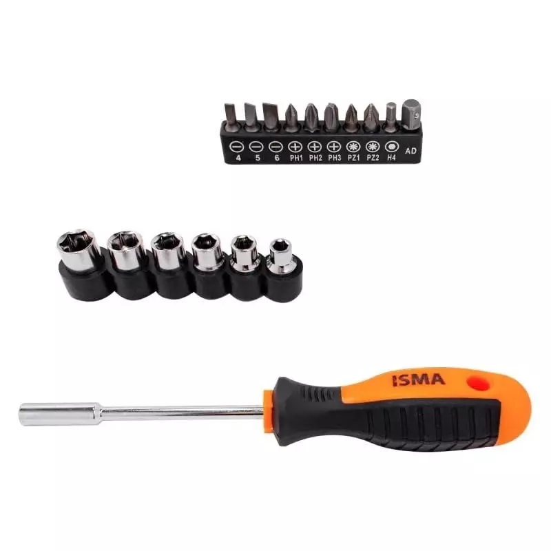 ISMA 17 Pcs Screwdriver Kit Black & Yellow Chrome Vanadium Steel & Plastic Chrome Finish for DIY, Home Repairs & Basic Maintenance