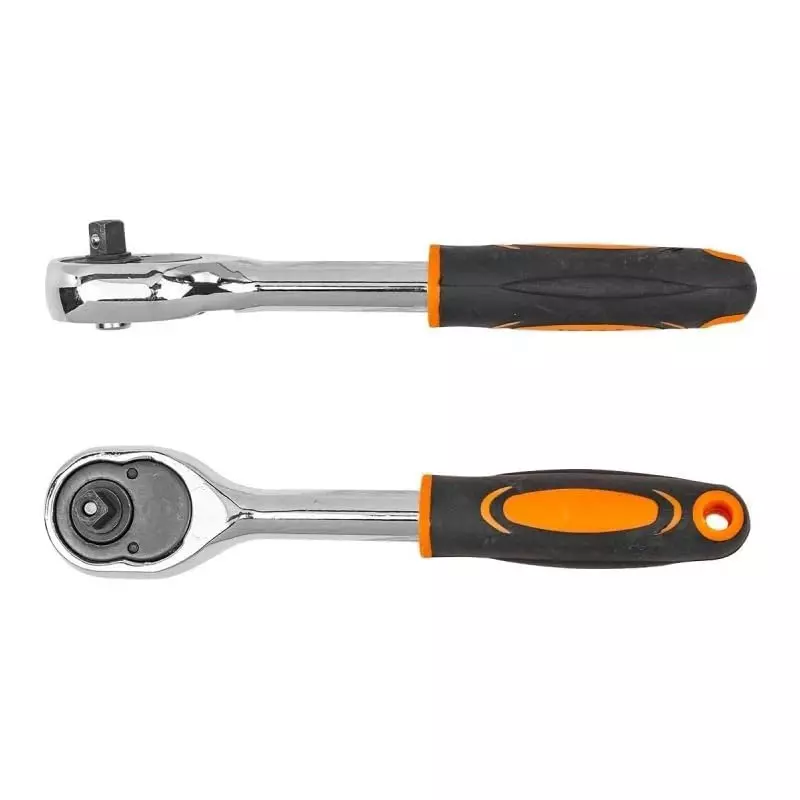 ISMA 1/4‑Inch (6.35 mm) Drive Ratchet Handle Ergonomic Orange & Grey Grip Quick‑Release & Reversible Tool for Home & Light Workshop Use