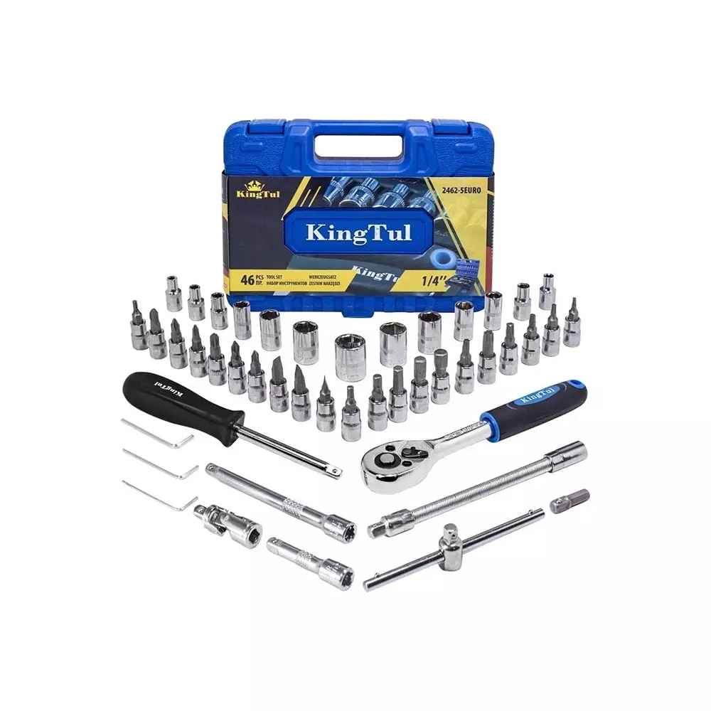 KingTul 46 Pcs Socket Kit Manual Black & Silver Chrome Molybdenum Steel Chrome Finish for DIY, Home Repairs & Basic Maintenance