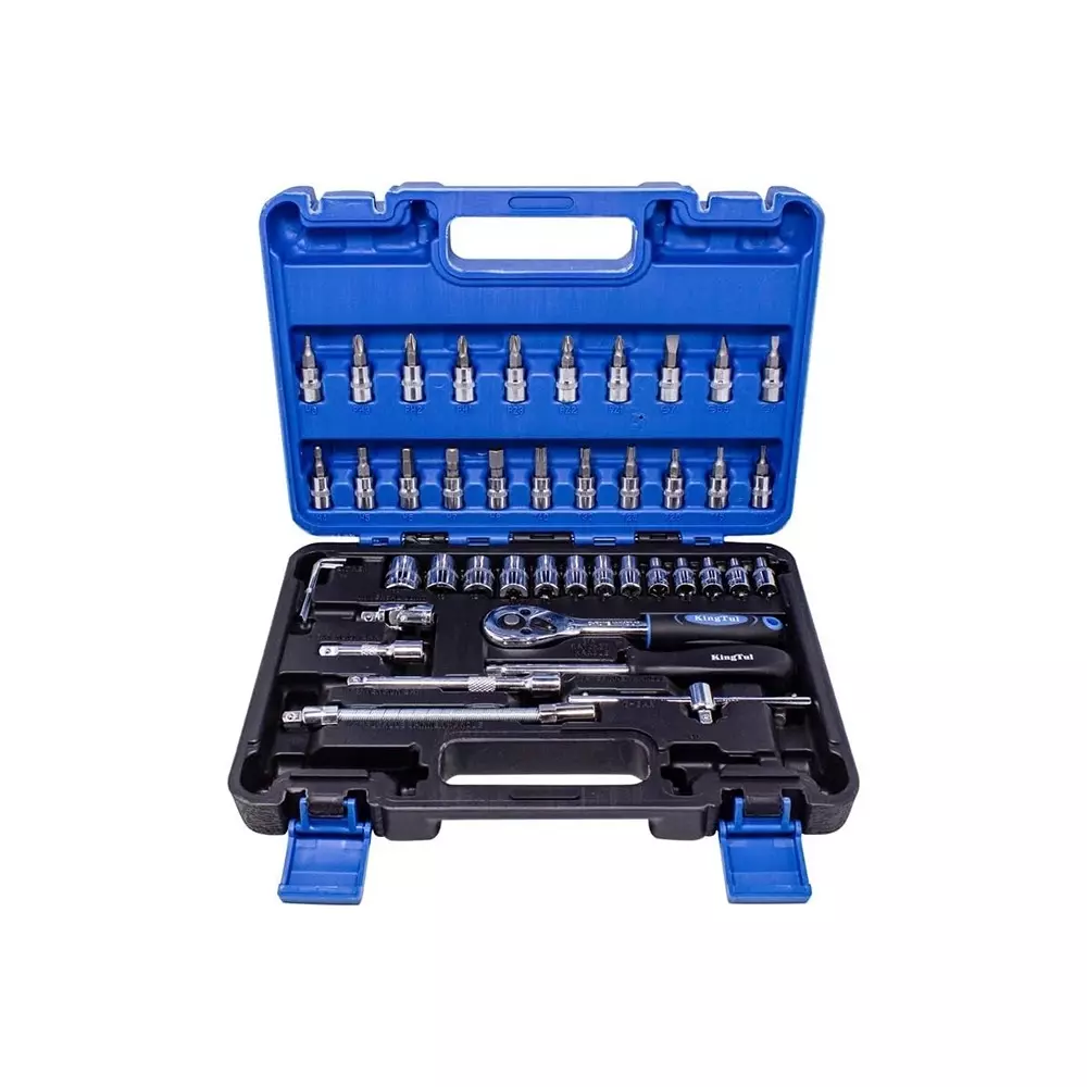 KingTul 46 Pcs Socket Kit Manual Black & Silver Chrome Molybdenum Steel Chrome Finish for DIY, Home Repairs & Basic Maintenance