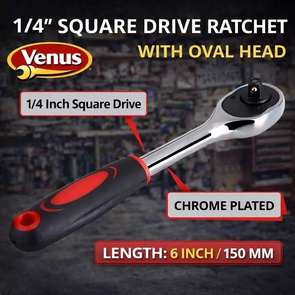 venus-heavy-duty-oval-square-drive-ratchet-red-chrome-vanadium-steel-14-inch-63-mm-6-inch-150-mm-for-industrial-use-vn-ratchet-14