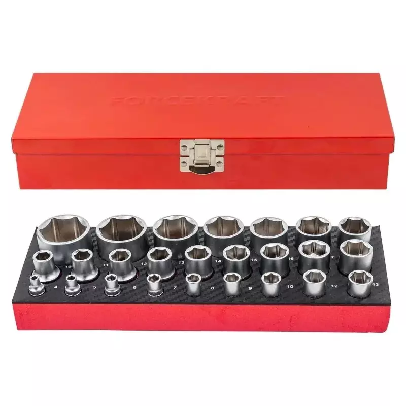 FORCEKRAFT 25 Pcs Impact Sockets Kit Chrome Vanadium Steel 1/2 Inch (12.7 mm) Drive Size, FK-50121I