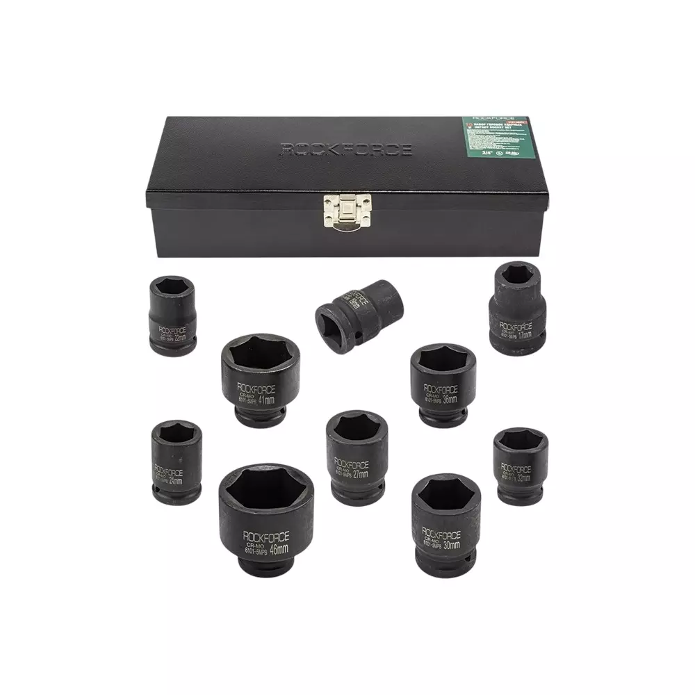 Rock Force Hexagon Impact Socket Set 17 - 46 mm Head range 19.05 mm (3/4 inch), RF-6101-5MPB (Set of 10 Pcs)