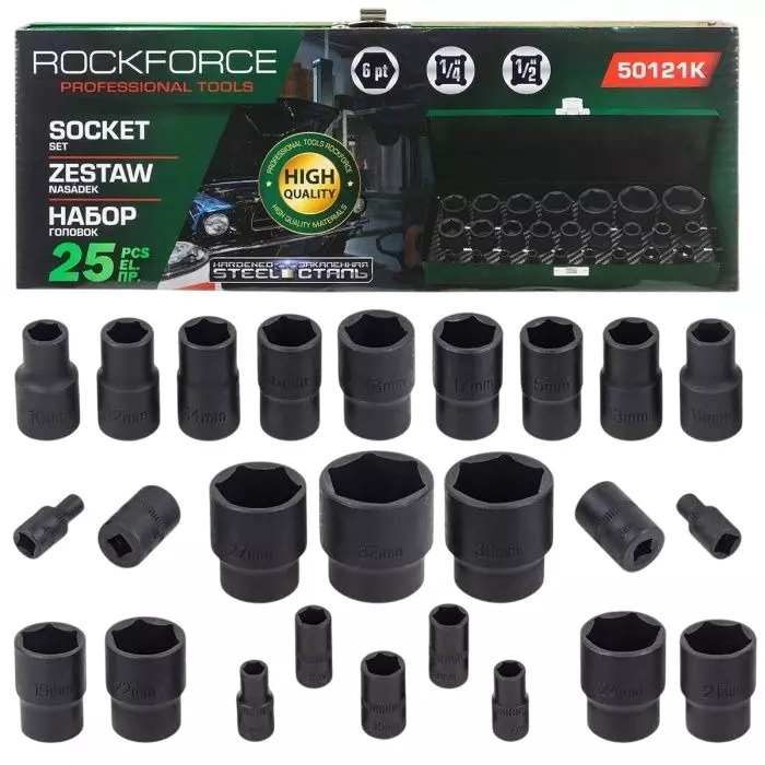 Rock Force Percussion Socket Set 4 - 32 mm Head range 6.35 & 12.7 mm (1/4 & 1/2 inch), RF-50121K (Pack of 25 Pcs)