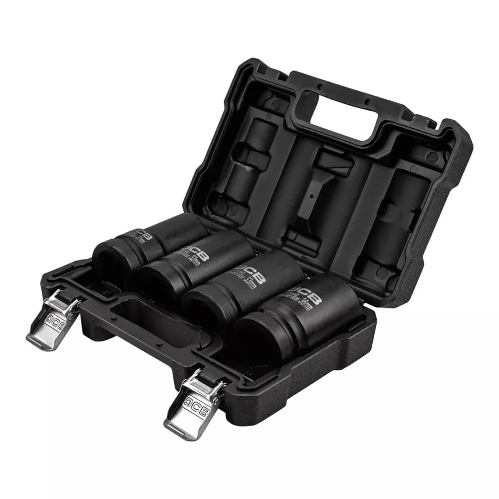 JCB 4 Pcs Deep Impact Flank Sockets Kit Chrome Molybdenum Steel 1 Inch (25.4 mm) Size Black, JCB-8041-5MPB