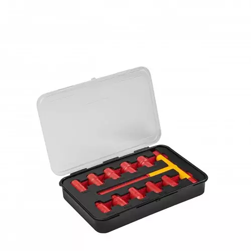 Hogert Technik Insulated Socket Set With T Handle Wrench Chrome Vanadium Steel Covered With TPR and 1000 V, HT1E102
