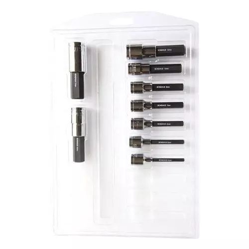 Bondhus ProGuard ProHold Hex End Socket Bits with Transparent Clamshell Protanium Steel 4 to 17 mm Size, 43298 (Set of 9)