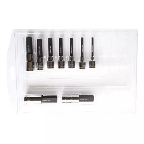 Bondhus ProGuard ProHold Hex End Socket Bits with Transparent Clamshell Protanium Steel 4 to 17 mm Size, 43298 (Set of 9)