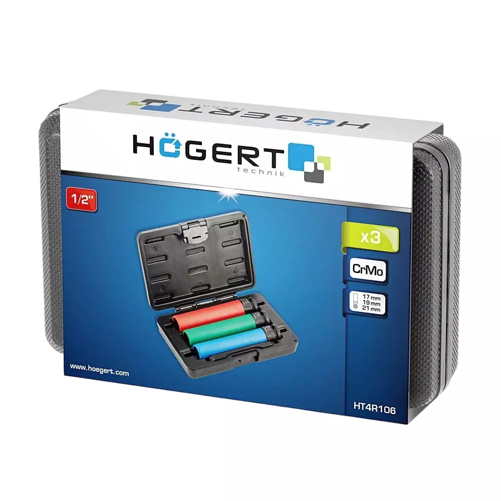 Hogert Technik 1/2 inch (12.7 mm) Impact Long Socket Set For Alloy Rims, HT4R106 (Pack of 3)