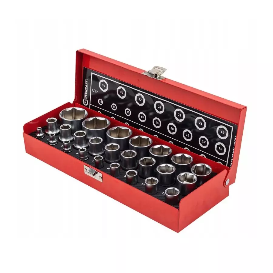 FORCEKRAFT 25 Pcs Impact Sockets Kit Chrome Vanadium Steel 1/2 Inch (12.7 mm) Size, FK-50121G