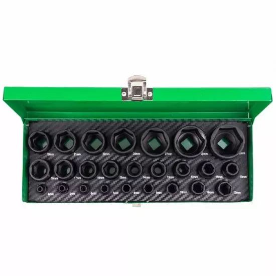 FORSAGE Impact Sockets 1/2 & 1/4 inch 6 Point Hex Chromium Vanadium Black, F-50121K (Set of 25)