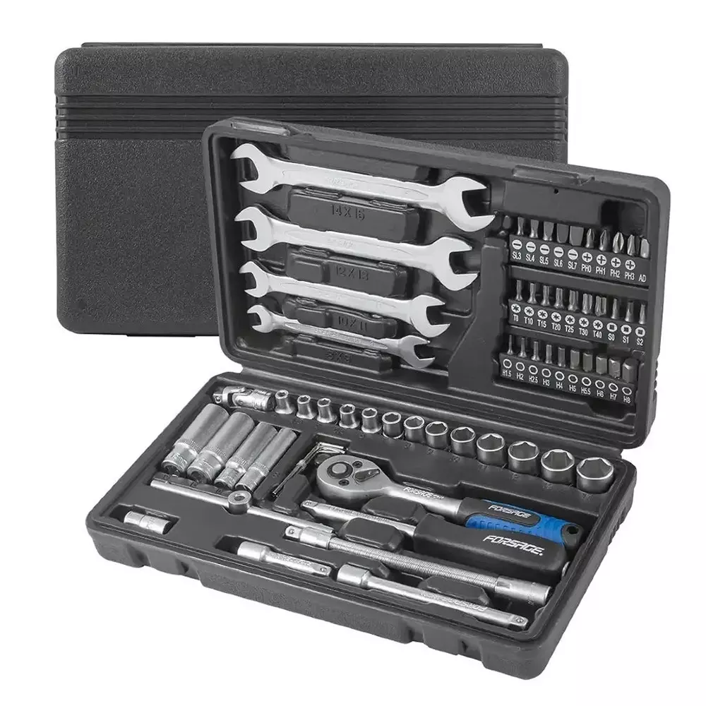 FORSAGE Socket and Bit Tool Set 8-13 mm Socket Size 6 Point Hex Chromium Vanadium Black, F-2622-5 (Set of 62)