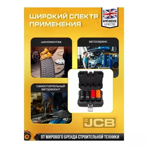 JCB 4 Pcs Deep Impact Thin‑Walled Sockets Kit Chrome Molybdenum Steel 1/2 Inch (12.7 mm) Size Red & Black, JCB-4032TH44