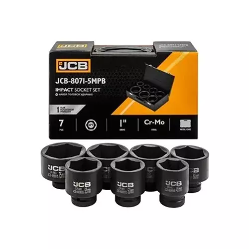 JCB 7 Pcs Impact Sockets Kit Chrome Molybdenum Steel 1 Inch (25.4 mm) Size Black, JCB-8071-5MPB