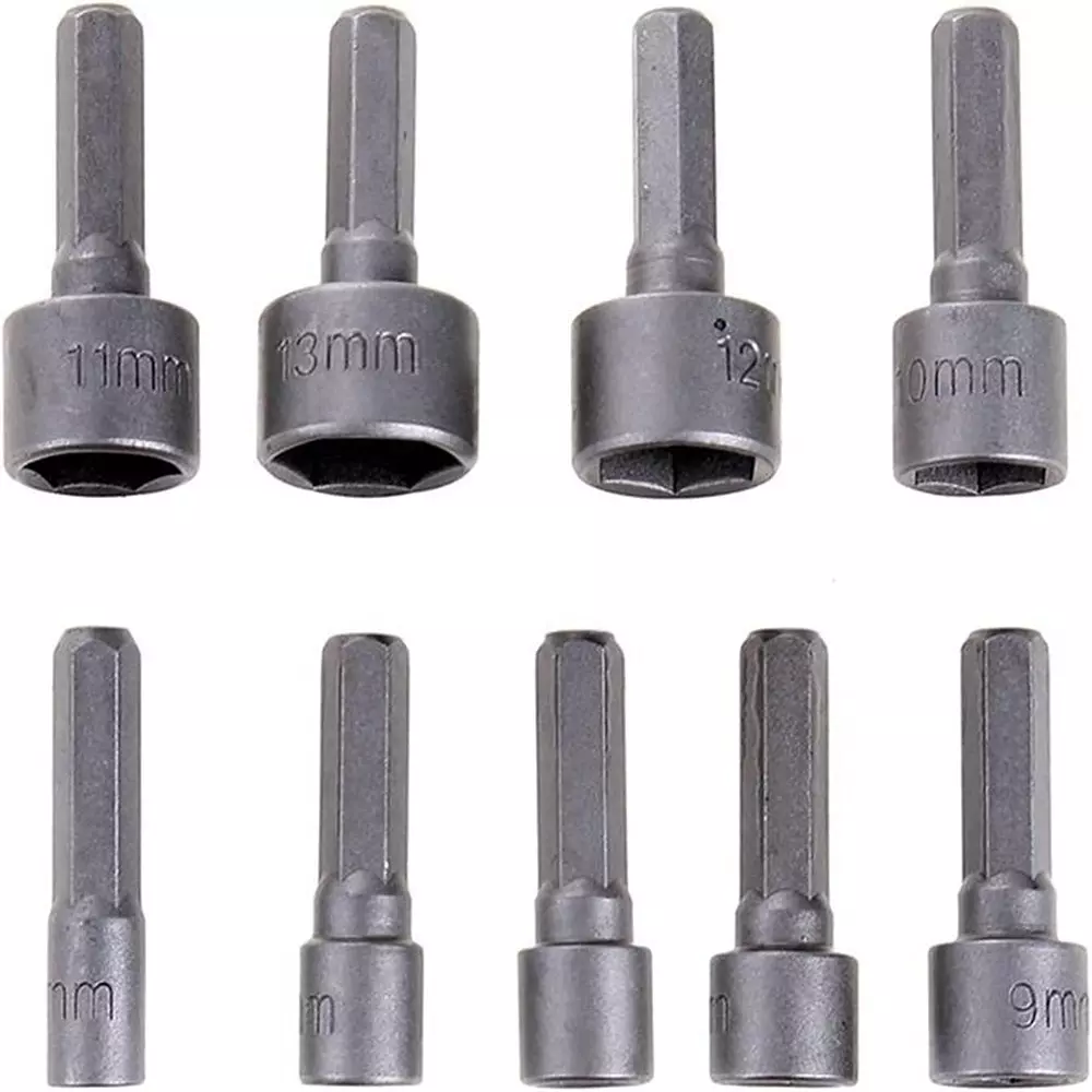 DY TOOLS Long Reach Hex Socket Set Cr-V Steel 5-13 mm Size Range 6.35 mm (1/4 inch) Hex Shank (Set of 9 Pcs)
