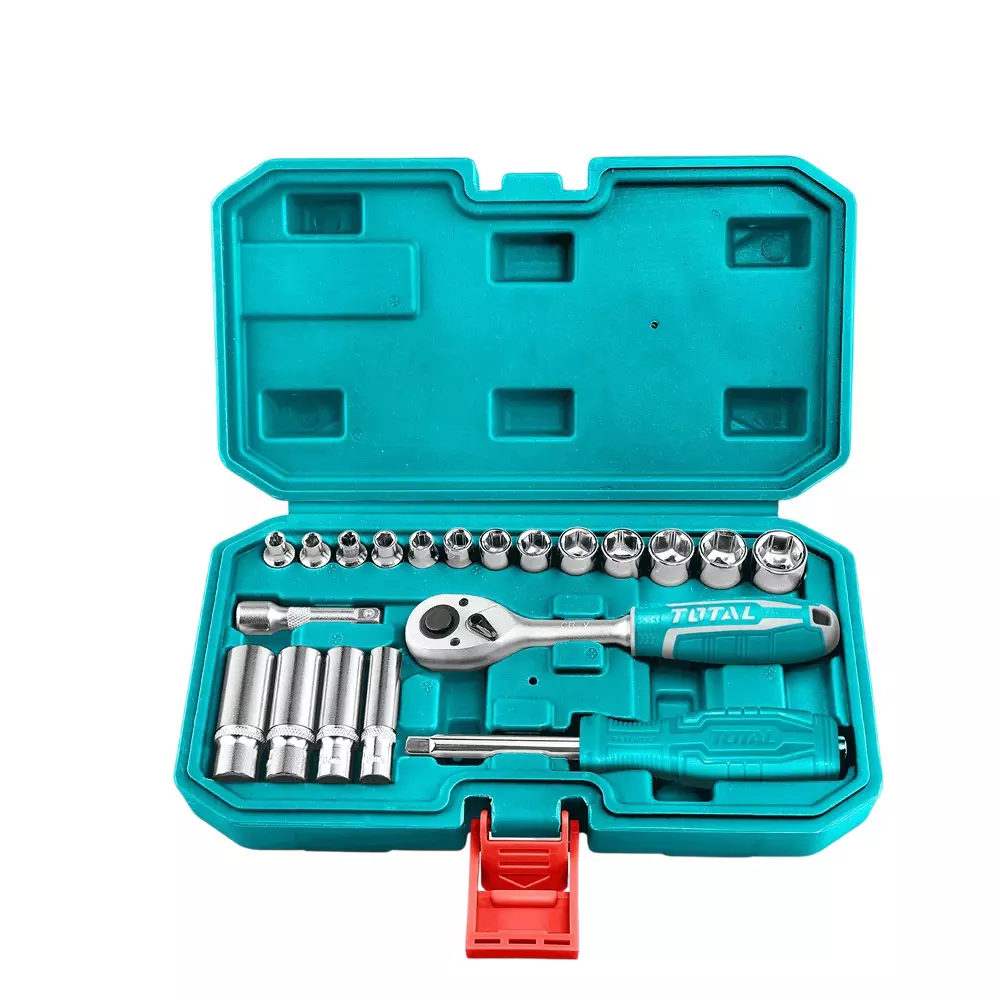 Total 20 Pcs Socket Set 6.35 mm (1/4 Inch) Drive Size, THT141201