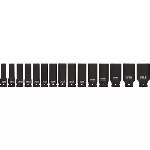 Yato 15 Pcs Deep Impact Socket Set 1/2 inch (12.7 mm) Drive Size in Phosphated Finish, YT-1055