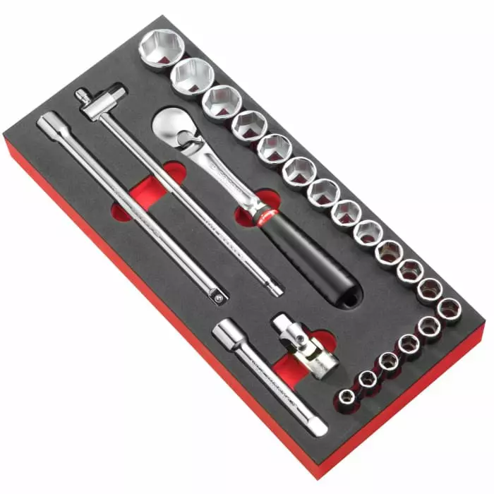 Facom 23-Piece Metric 1/2 inch Standard Socket Set with Ratchet, 6 point, MODM.SL1PB