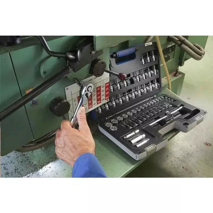 Facom 61-Piece Metric 3/8 inch Deep Socket/Standard Socket/Bit Set with Ratchet, 6 point 12 point Hex Bit, E031806